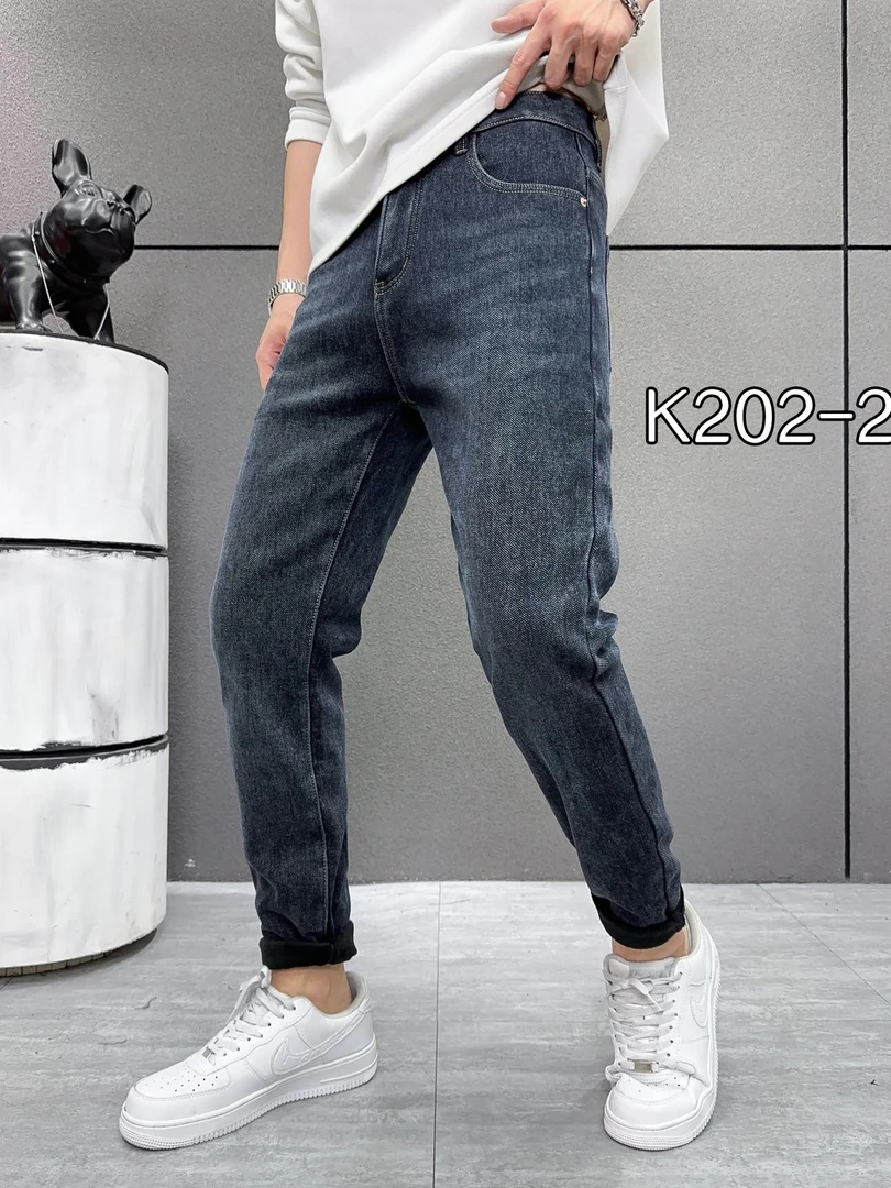 【代莹优选】202-1冬季黑灰色牛仔裤男修身小脚弹力潮流休闲裤子