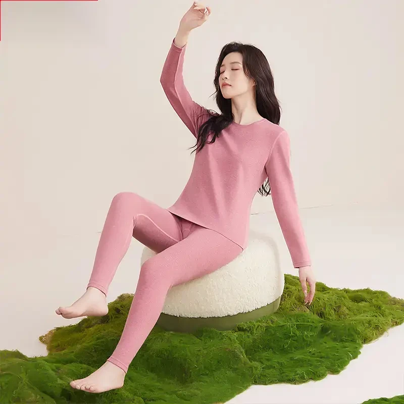 【羊绒桑蚕】丝无痕秋冬双面磨绒抑菌保暖羊绒蚕丝圆领男女保暖套装