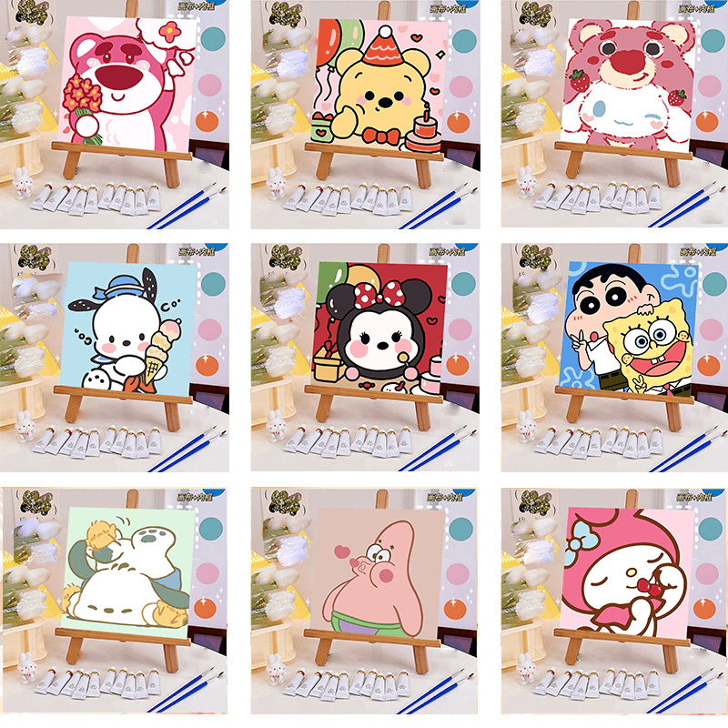 【20*20CM】diy数字油画儿童手工填色画可爱卡通涂鸦画板生日礼物