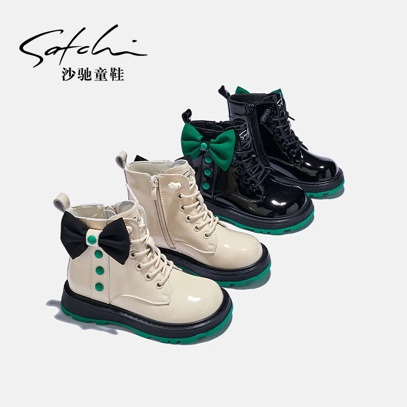 22117女童马丁靴秋冬季加绒2023年新款二棉短靴英伦风儿童靴子