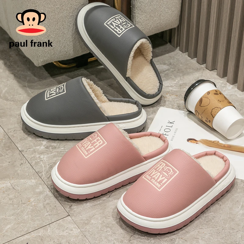 paul frank/大嘴猴秋冬男eva防水棉拖家用女加厚毛绒情侣防滑拖鞋