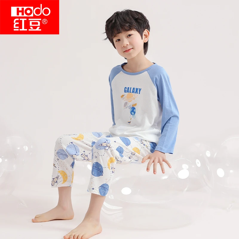 红豆儿童纯棉抑菌睡衣夏季薄款男女童家居服空调服2024新款吸汗