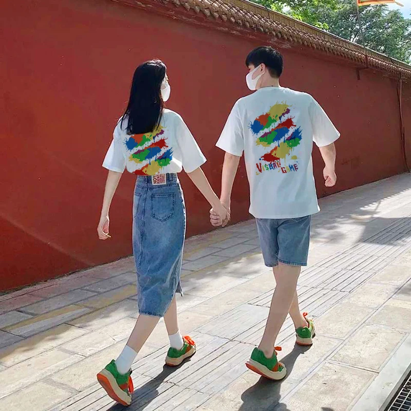 不一样情侣装夏季100%纯棉短袖衣服高级感2024新款潮流T恤男disoo