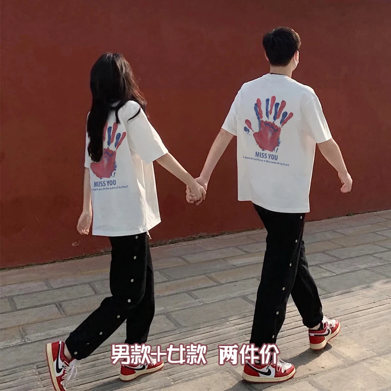 disooins情侣装夏季装2025新款潮牌法式小众高级100%纯棉情侣套装