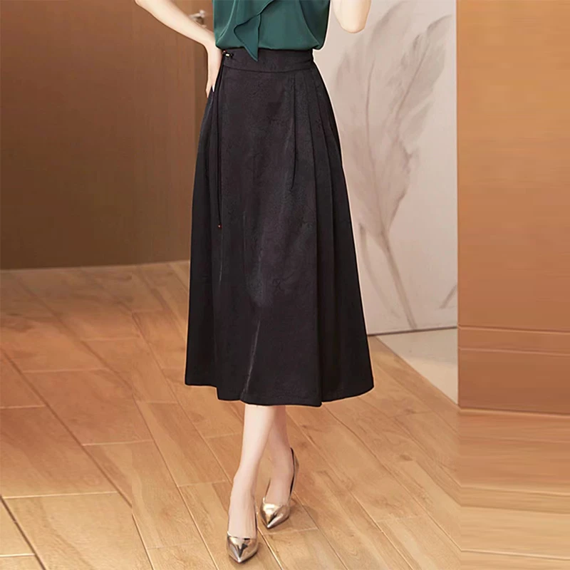 S922气质复古流苏提花百搭褶皱夏季透气新中式女装半身裙