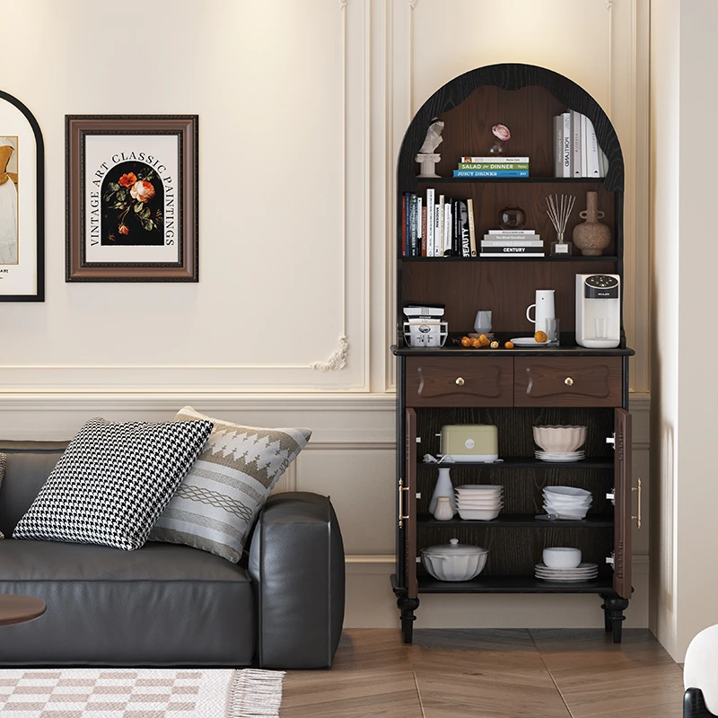 法式复古实木餐边柜美式客厅靠墙一体收纳边柜中古风小户型置物柜