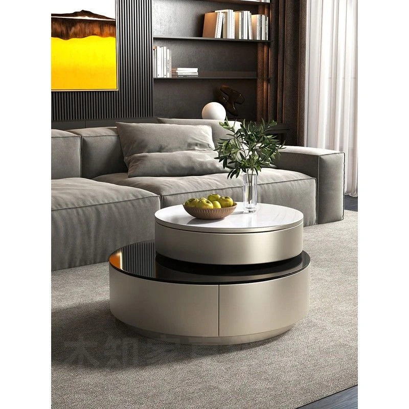 钢化玻璃茶几客厅现代简约旋转双层大小圆形创意设计师茶桌意式13