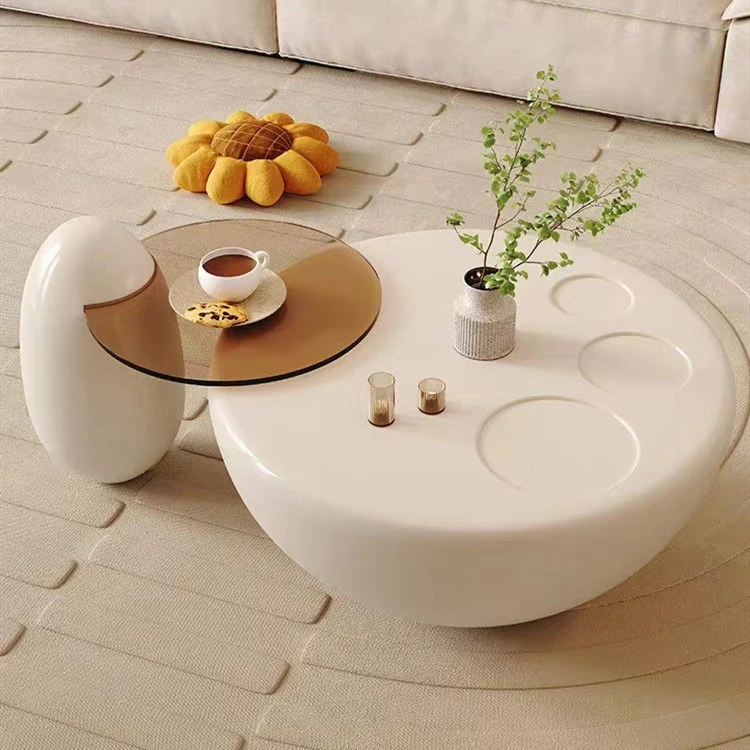 奶油风大小圆形茶几高低小户型客厅家用角几现代简约设计师边几04