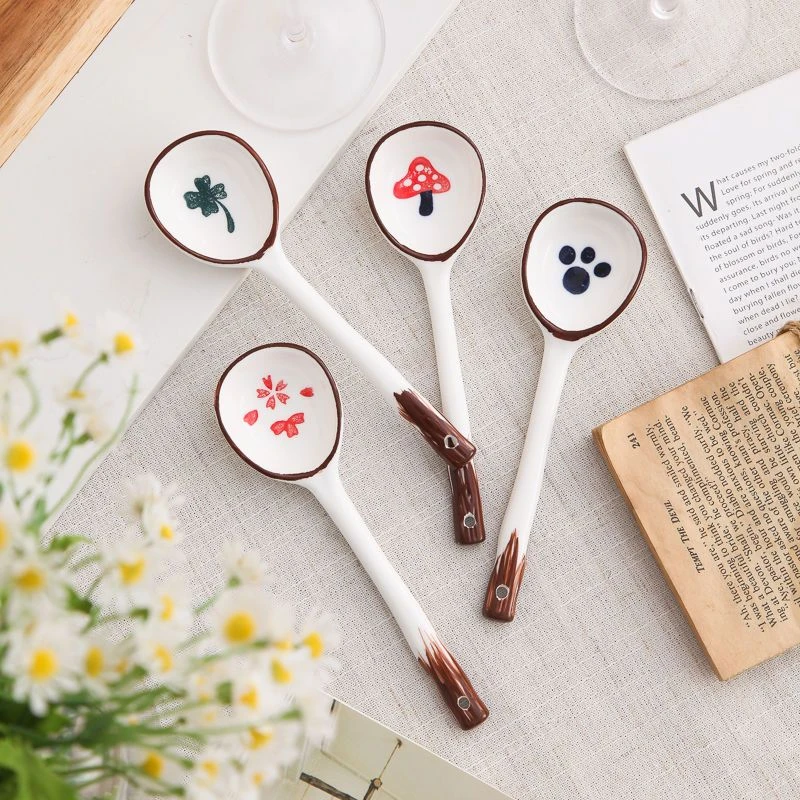 快勤日式陶瓷汤勺喝汤喝粥甜品勺网红勺釉下彩勺子ins高颜值餐具