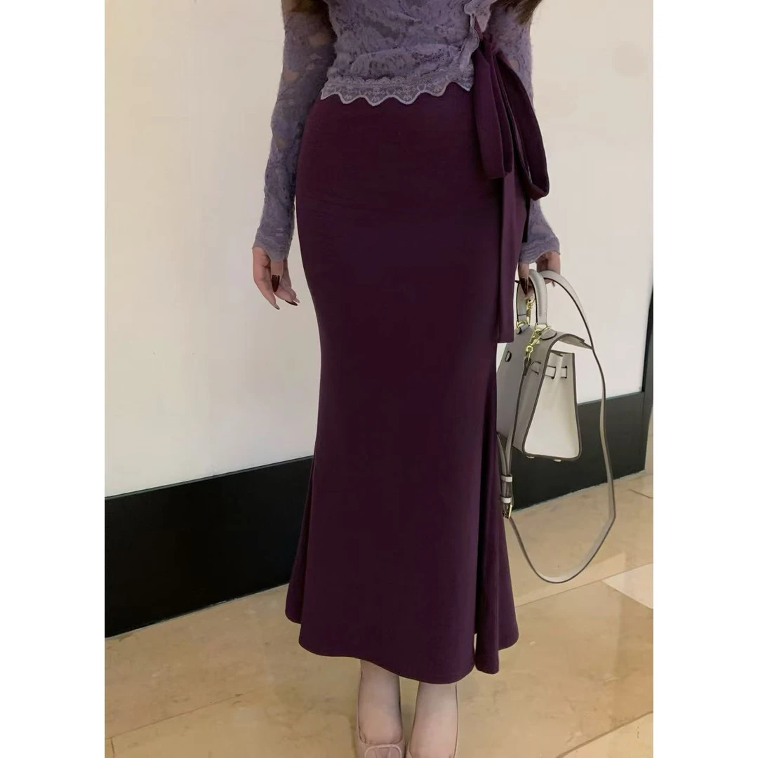 SZA【繁花梦屿】秋冬新款高级感名媛显瘦气质针织鱼尾半身裙A-1272