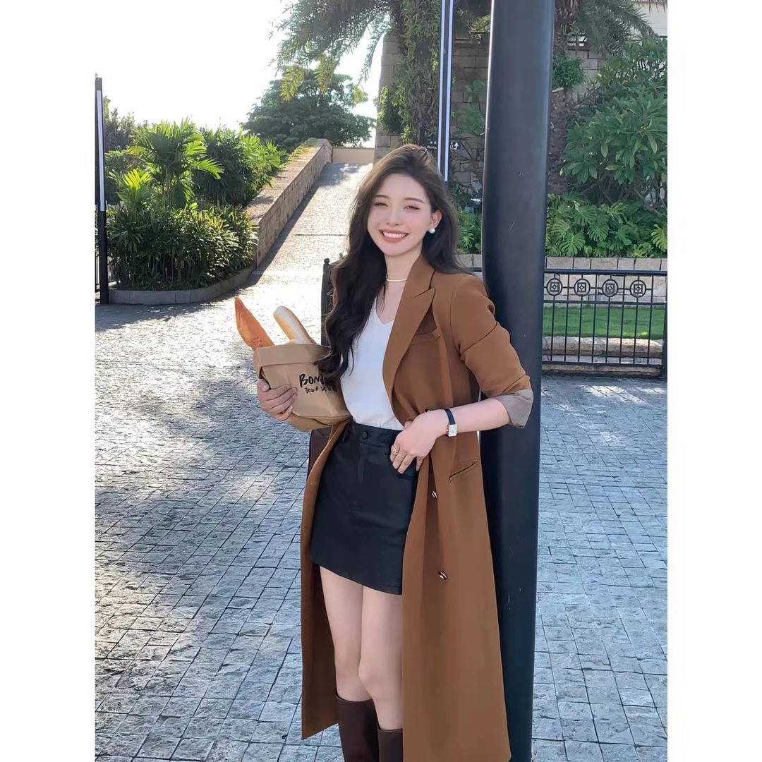 SZA【秋月无边】秋季新款气质复古英伦风高级感中长款西装外套A-418