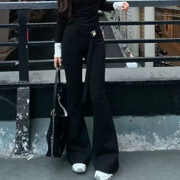 SZA【里约书店】秋冬新款时尚修身显瘦微喇高腰休闲拖地长裤A-1225