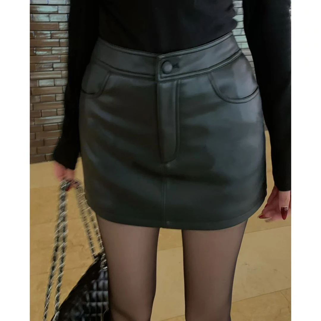 SZA【月色星空】冬季新款气质修身基础百搭时尚显瘦皮短裙A-1359