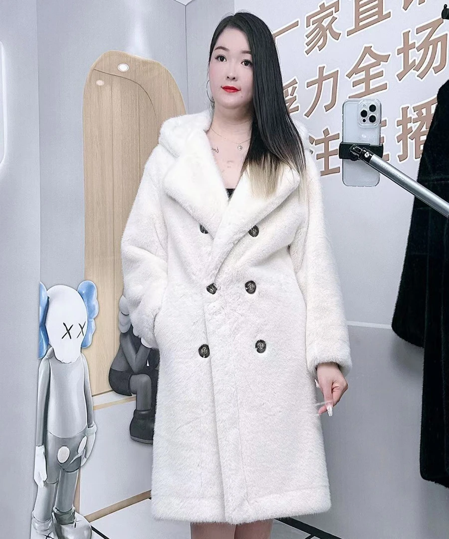 秋冬新款皮毛一体加厚大衣长款欧貂仿水貂皮毛外套大衣女网红百搭
