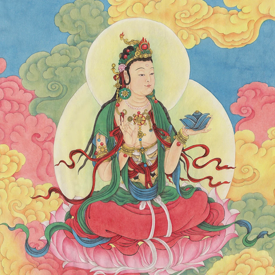 【国画工笔视频课程】法海寺壁画赴会东菩萨送底稿+彩图45x59cm