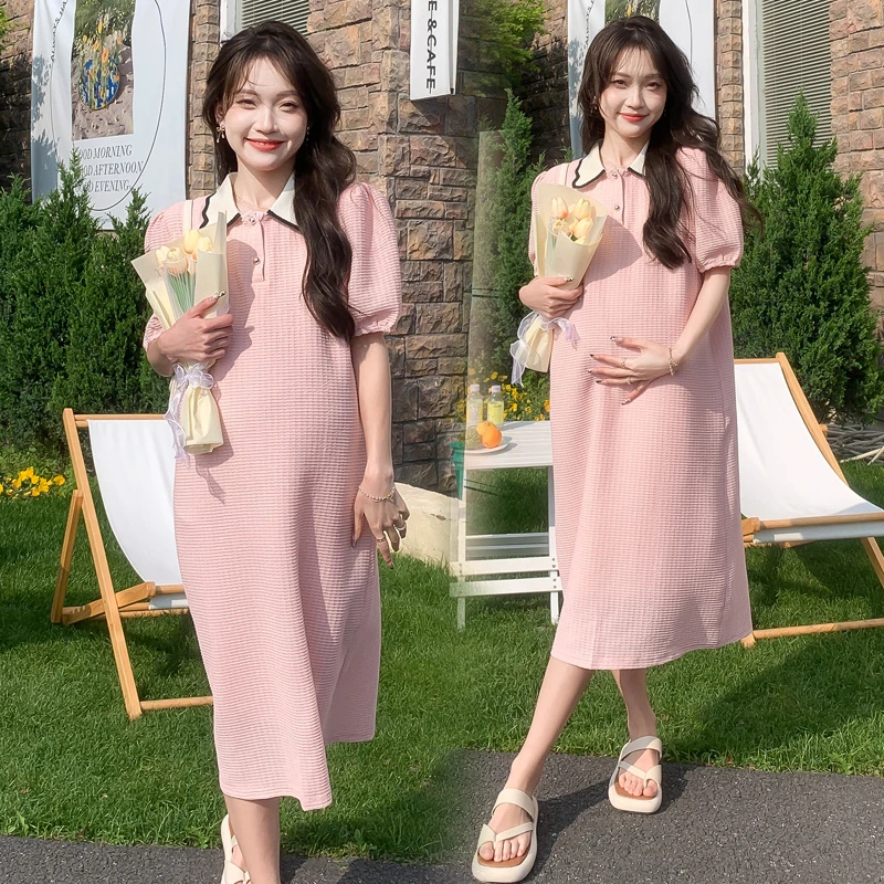 【兔妈】孕妇装夏季新款2024简约甜美淑女显瘦宽松韩版孕妇连衣裙