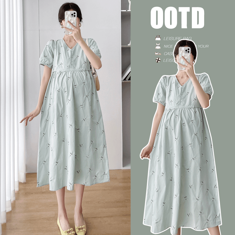 【兔妈】孕妇装夏季新款2024洋气减龄时尚宽松中长款韩版孕妇连衣裙