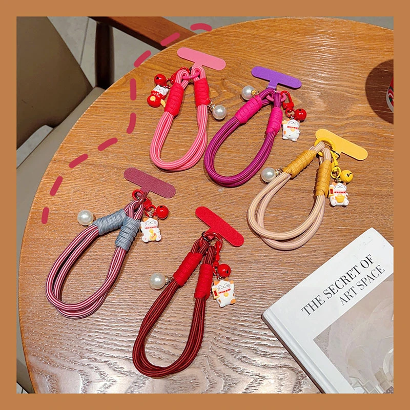 手机挂绳手机链挂饰 招财猫挂链防丢绳 铃铛短绳双绳手机壳手腕绳