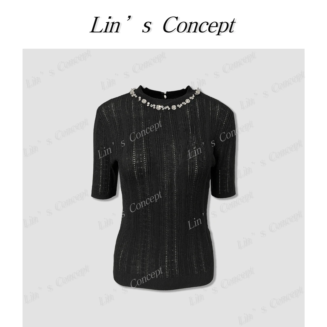 【Lin's concept】设计师款轻奢风高级重工T恤 DL2404013