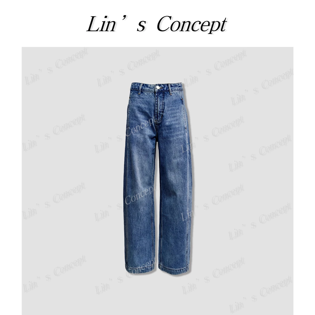 【Lin's concept】设计师款复古时尚直筒牛仔裤 DL2404007
