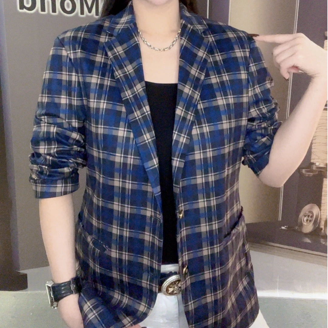 【慕克男装】2024新款时尚个性百搭格子潮流修身长袖西服