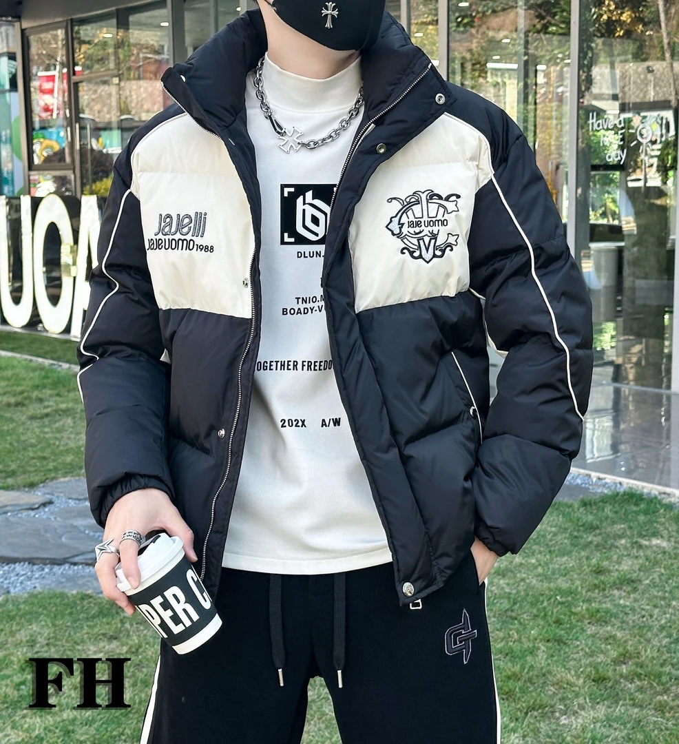 【慕克男装】冬季立领羽绒服男士时尚个性字母刺绣保暖白鸭绒外套