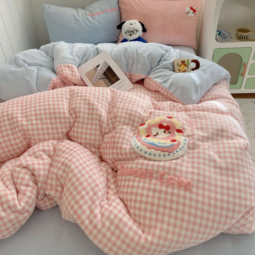 暖冬牛奶绒四件套冬季绣花保暖床上用品被套双人三件套毛绒加厚