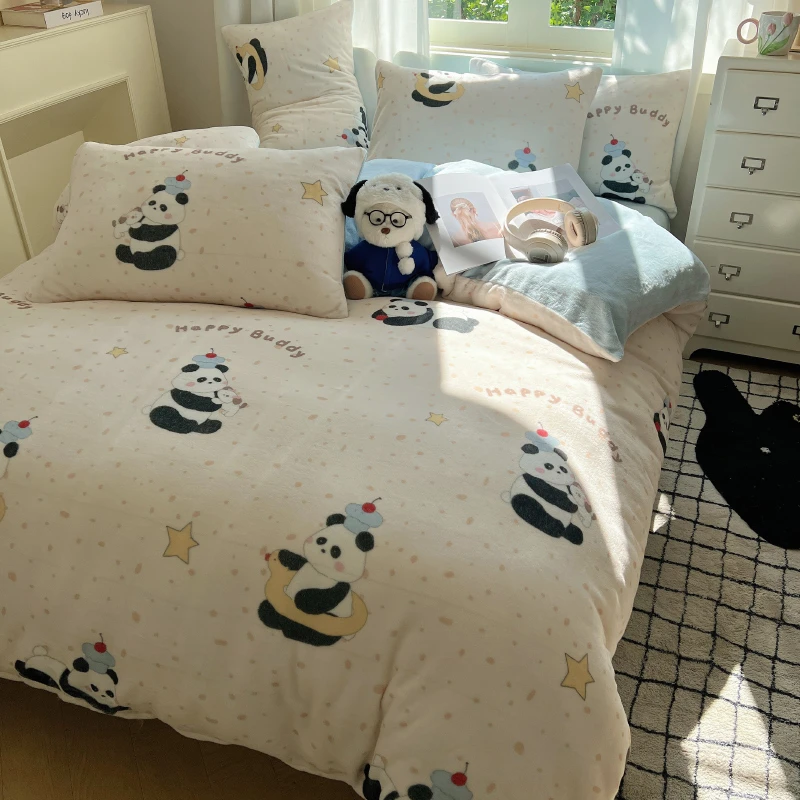 冬季仿牛奶绒四件套冬季保暖床上用品被套双人三件套毛绒加厚加绒