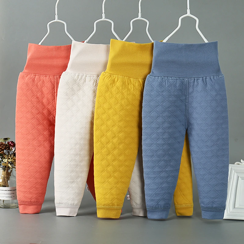 宝宝保暖裤婴儿夹棉高腰护肚裤儿童纯棉加厚保暖裤冬季开档打底裤