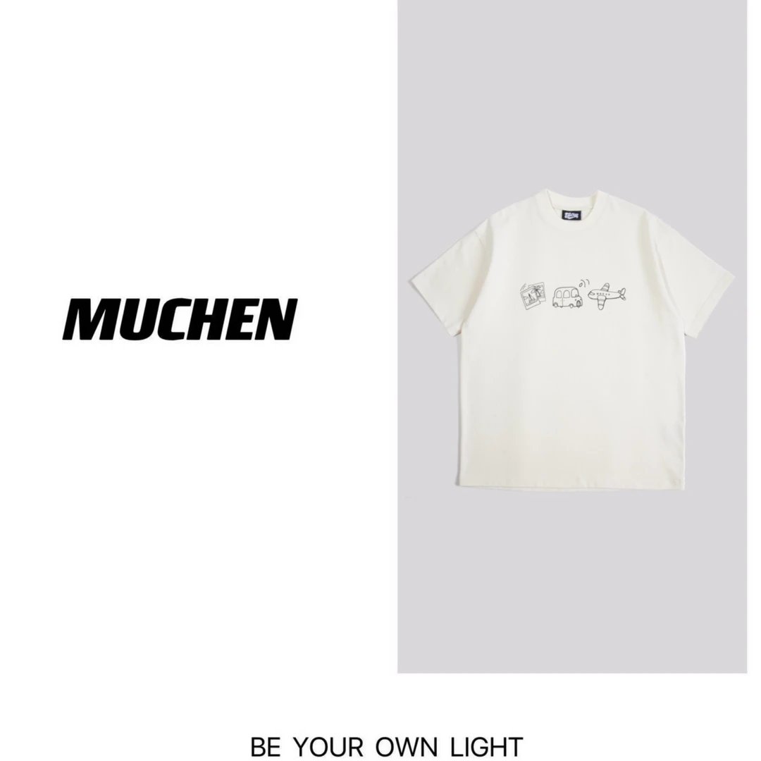 MUCHEN【小汽车】夏季男女同款宽松短袖T恤硅胶童趣印花重磅360克