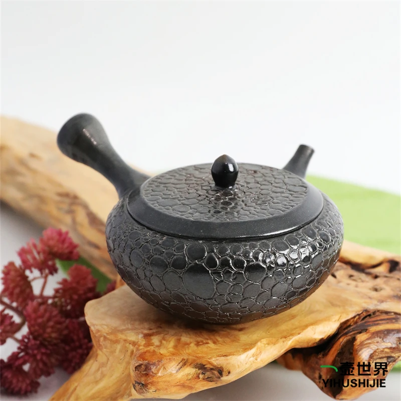 常滑烧急须 寿仙 3 黑釉窑变泡纹220ml 纯手工日式侧把陶茶壶现货