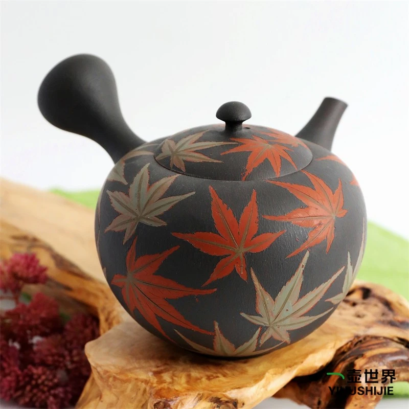 常滑烧急须 青峰 朱泥枫叶(大) 780ml 纯手工日式侧把陶茶壶现货
