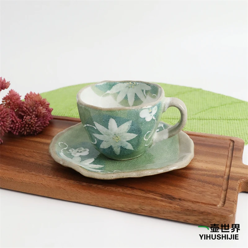 陶器 咖啡杯 K3430 花轮舞曲 (绿色) 日式下午茶杯子摆件礼品