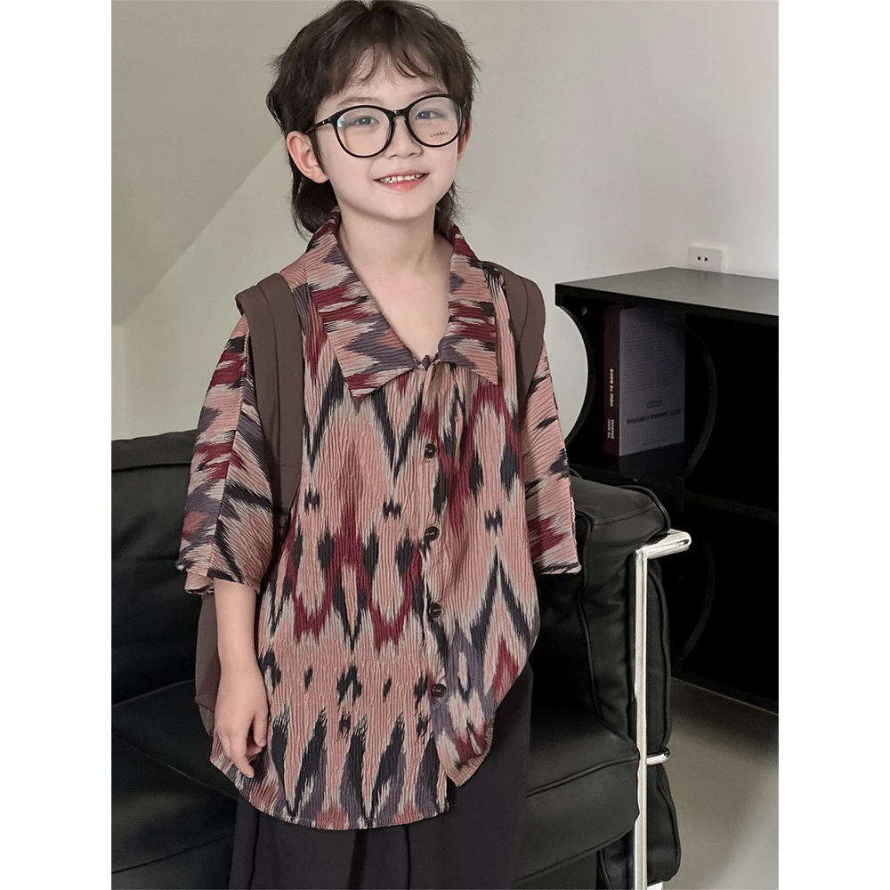 南妈家男童花衬衫复古儿童短袖韩版衬衣中小童潮夏季宝宝 37416