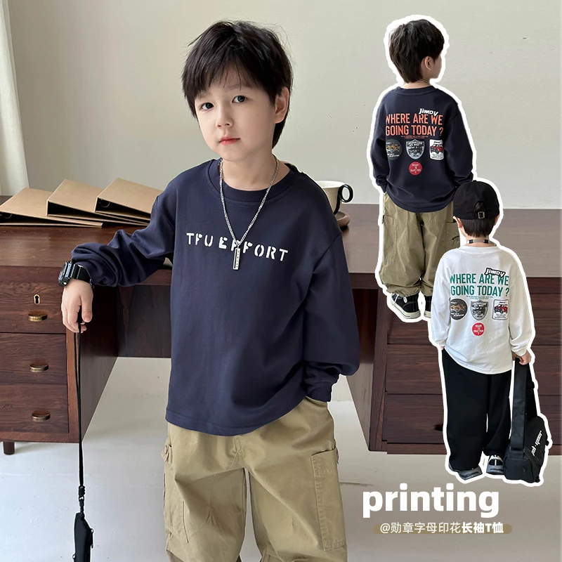 男童字母印花长袖T恤打底衫春秋秋装韩版上衣秋季2024新款 37475