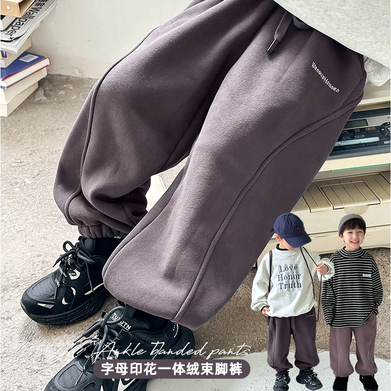 字母印花一体绒束脚裤 43834