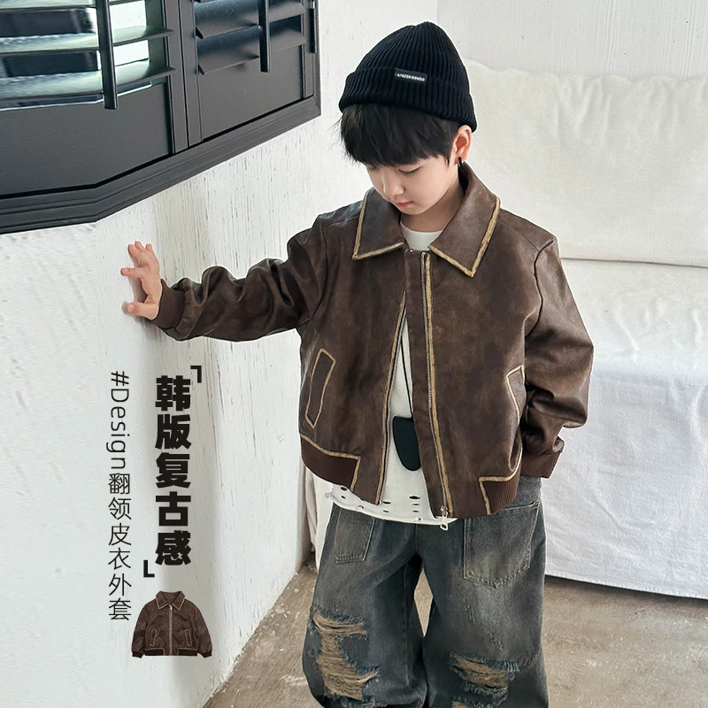 韩版复古高感翻领皮衣外套 37501