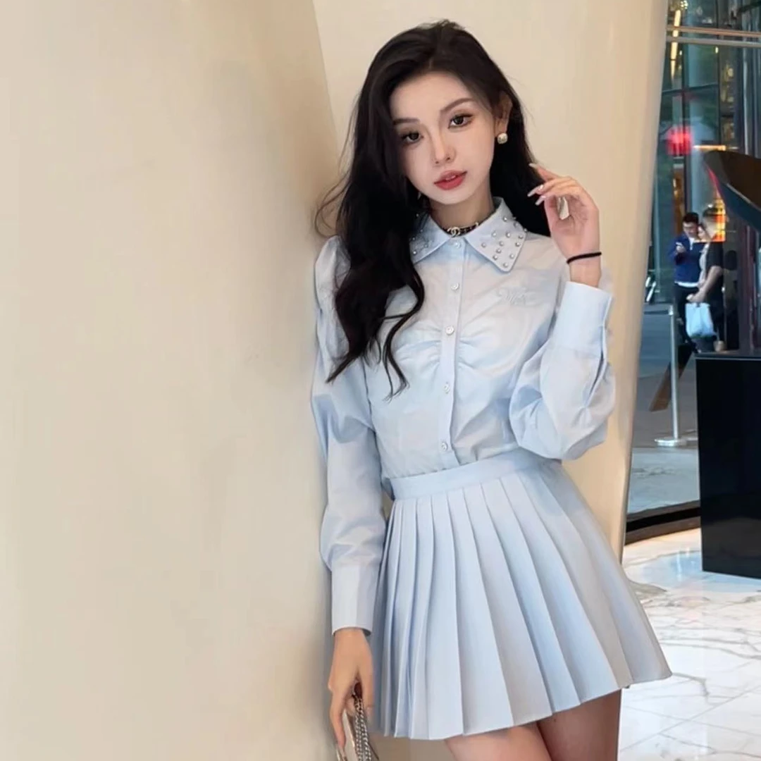【甜梦】法式高级感衣领镶钻气质显瘦百搭长袖女衬衫