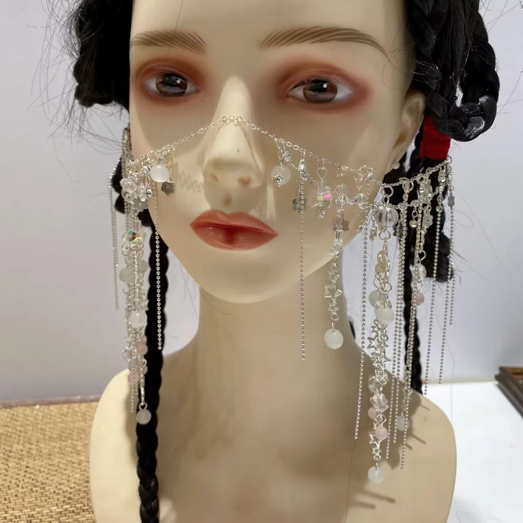 中国古风面纱流苏额饰超仙眉心爆款额饰新异域头饰水滴面帘发饰品