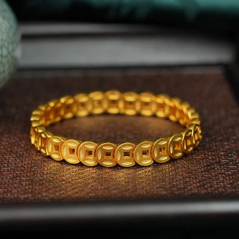 ZOCAI/佐卡伊古法黄金錾刻金钱币足金财源滚滚手串 S04628