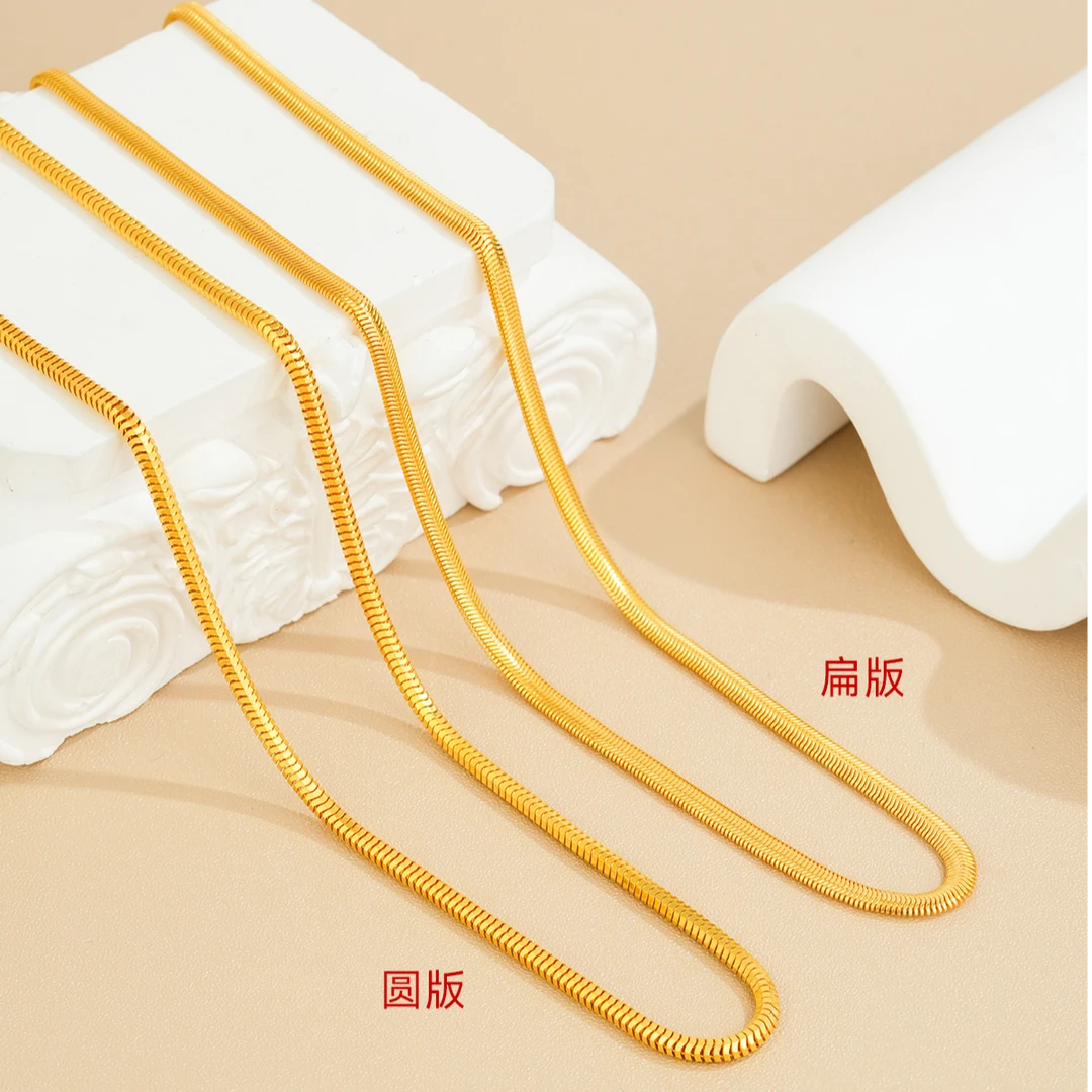 ZOCAI/佐卡伊古法黄金足金蛇骨圆/扁项链足金素链款X01704
