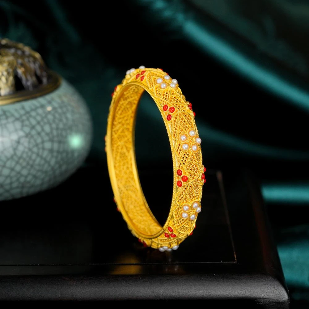 ZOCAI/佐卡伊古法黄金宫廷风暗香疏影梅花足金花丝手镯Z01207