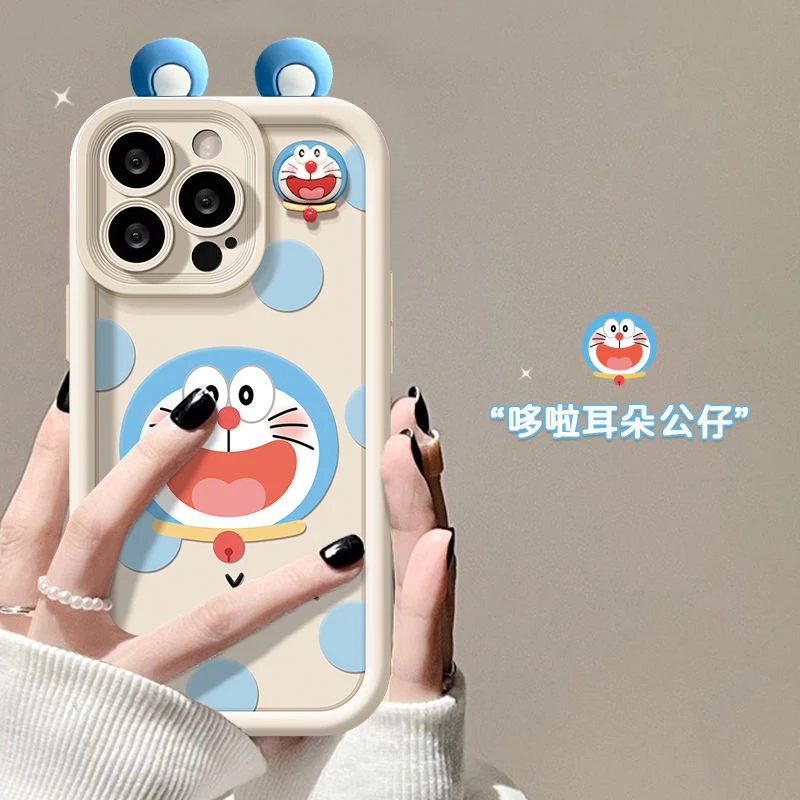 适用苹果15手机壳iPhone14promax波点哆啦公仔13女11天眼壳12新xr