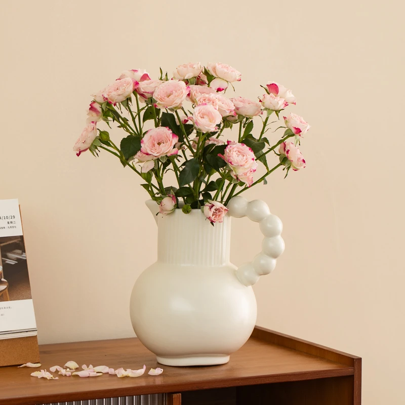 法式奶油风轻奢陶瓷花瓶客厅插花摆件高级感鲜花器干花餐桌花壶瓶