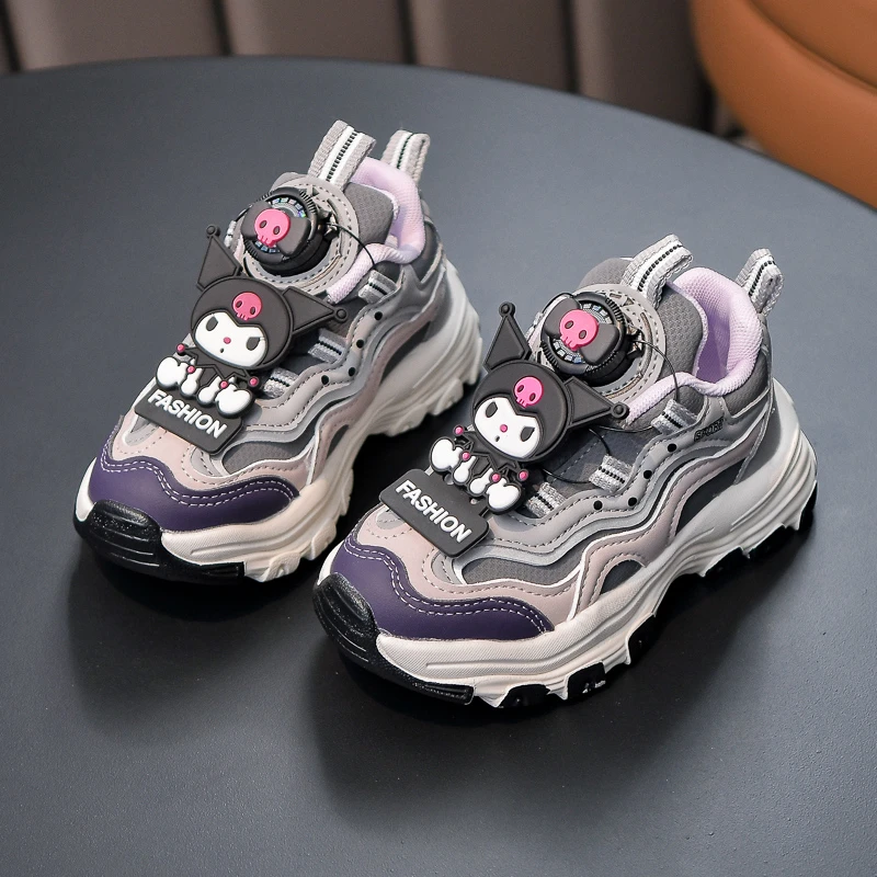 库洛米女童鞋子2025年秋冬新款儿童跑步运动鞋中大童旋转扣老爹鞋