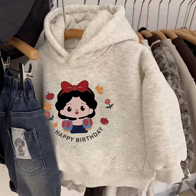 女童秋装白雪公主可爱洋气上衣男童冬款加绒连帽卫衣外套宽松童装