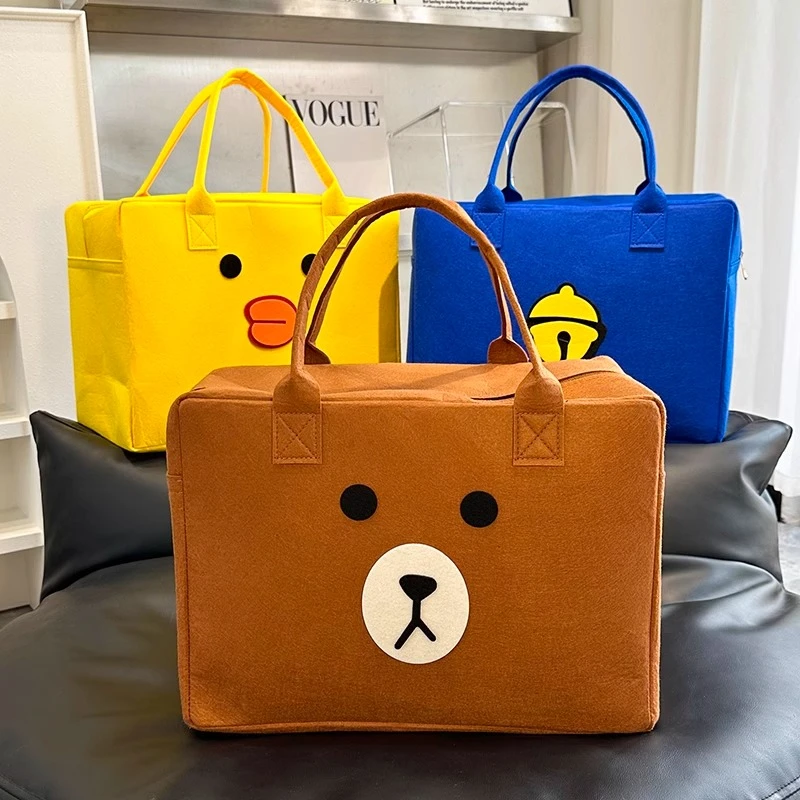 卡通公仔休闲毛毡手提包新款行李箱收纳包简约百搭时尚超大手提袋