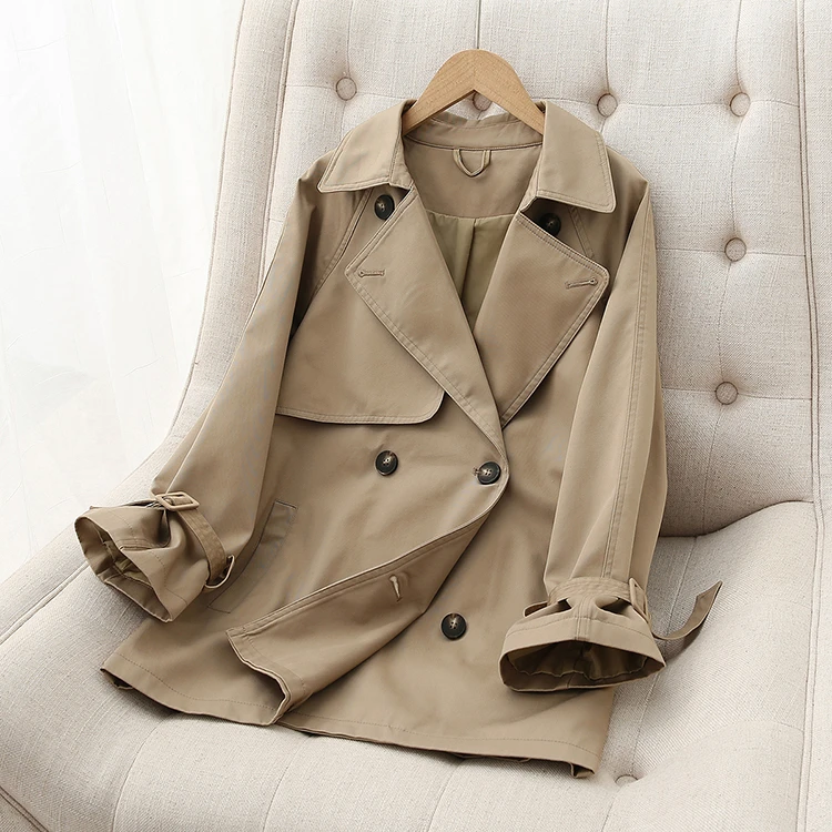 韩版宽松休闲气质小个子双排扣风衣中长款女士百搭外套卡其色风衣