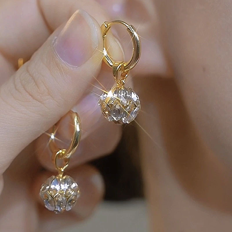 925银针合成锆石耳饰  [玲珑球]时尚气质女士高级感耳环-643