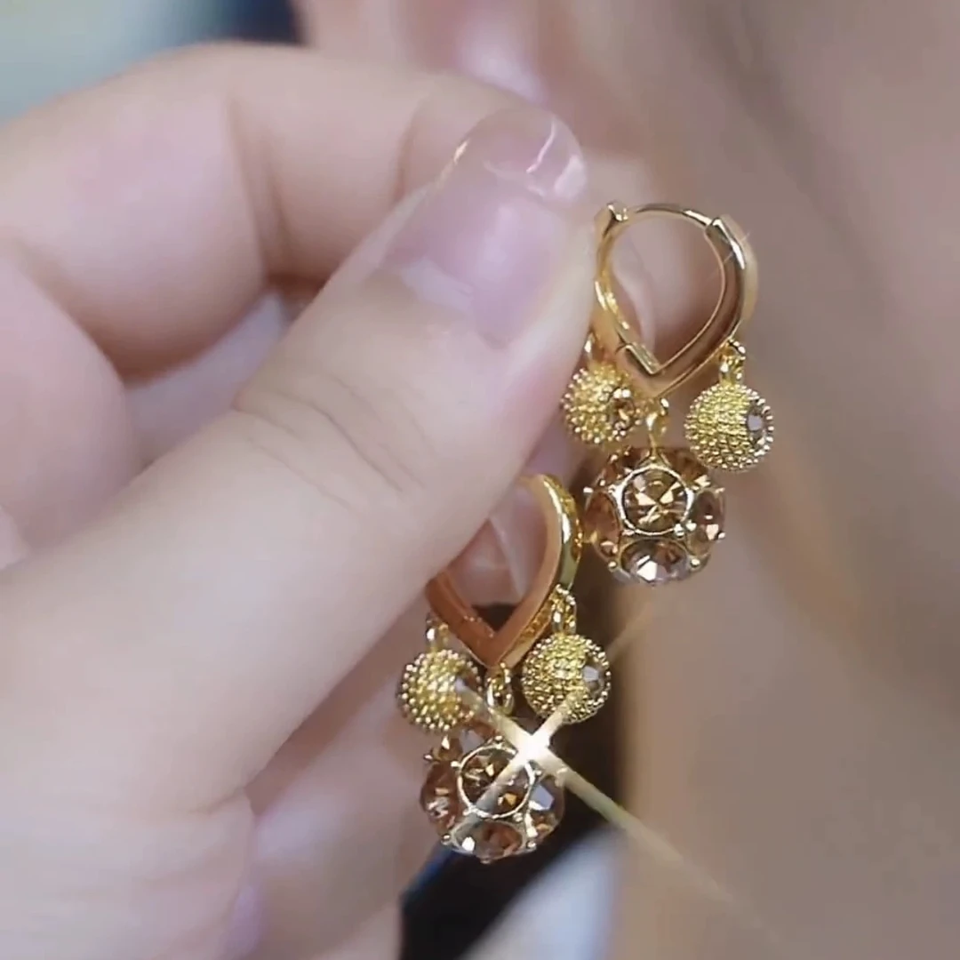 925银针耳饰 高级感轻奢金色水球耳环小众设计气质耳饰